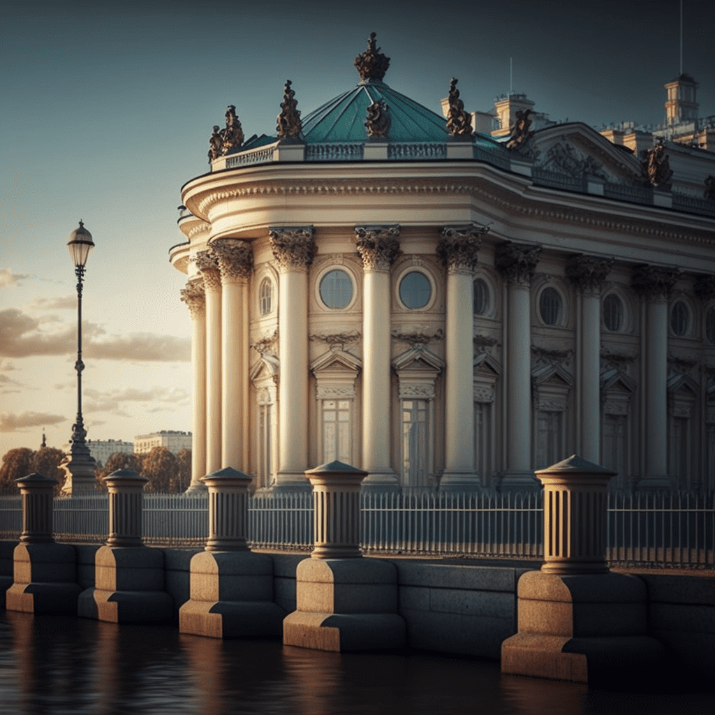 Фотография набережной и дворца в Санкт-Петербурге