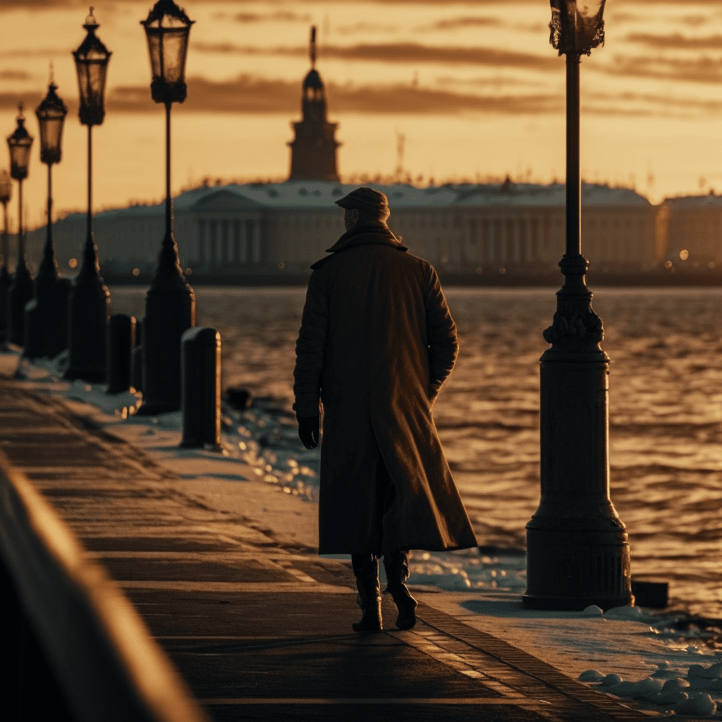 Фотография набережной Санкт-Петербурга и человека
